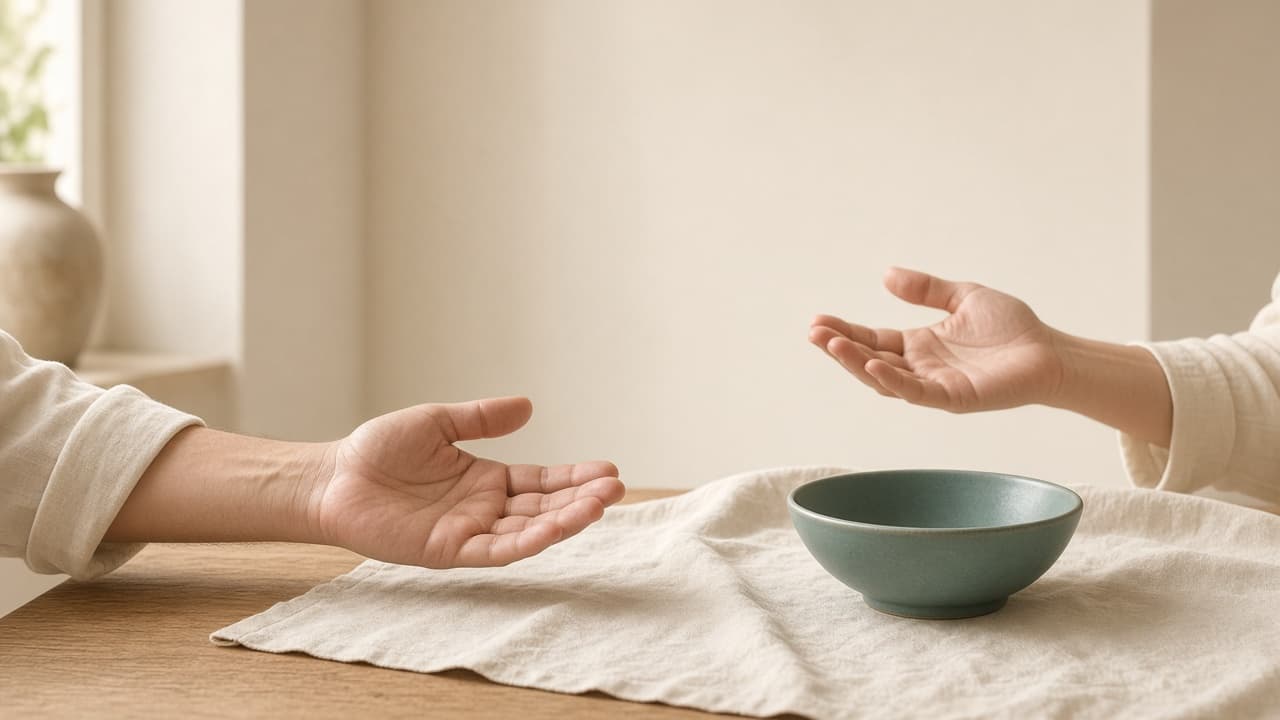 Open hands over an empty table
