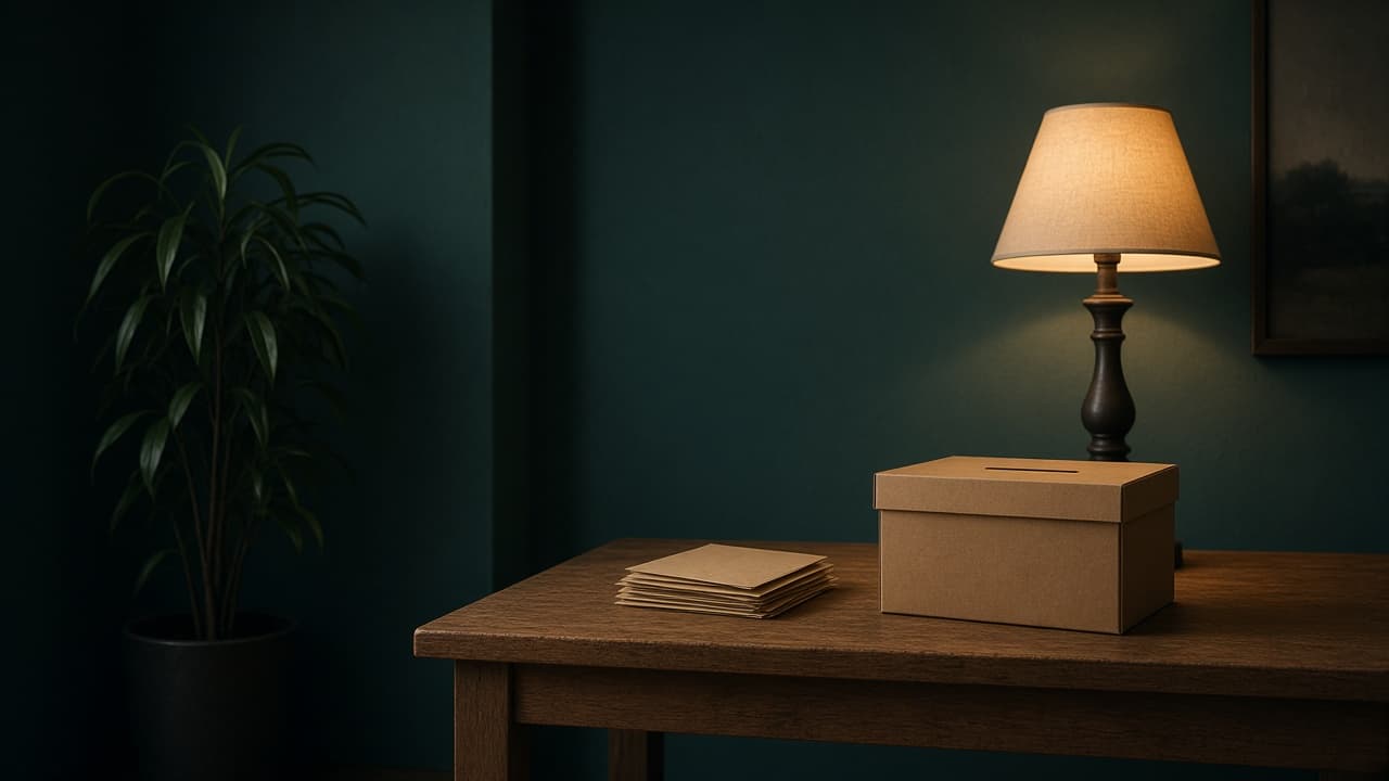 Donation box on a wooden table